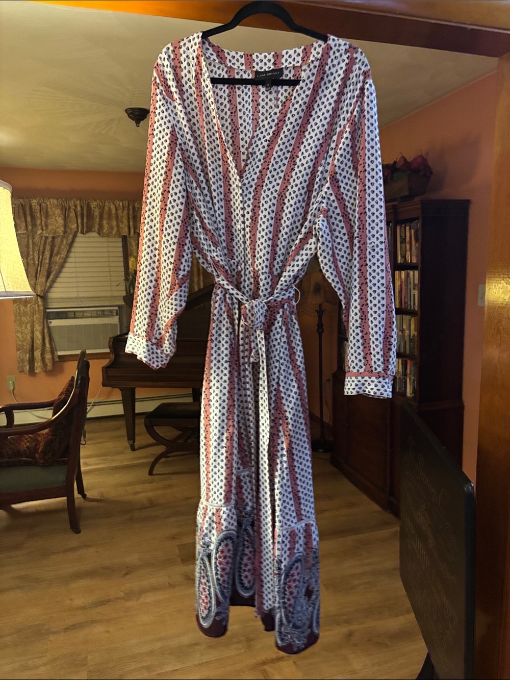 Lane Bryant Dress Burgundy Stripe & Navy Print